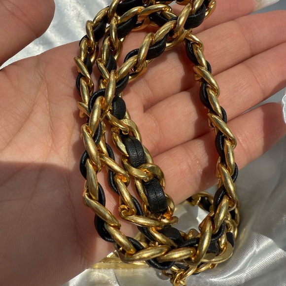 Anthro Black Gold Chain Belt With Designer Mini Charm Bag - Picture 16 of 16